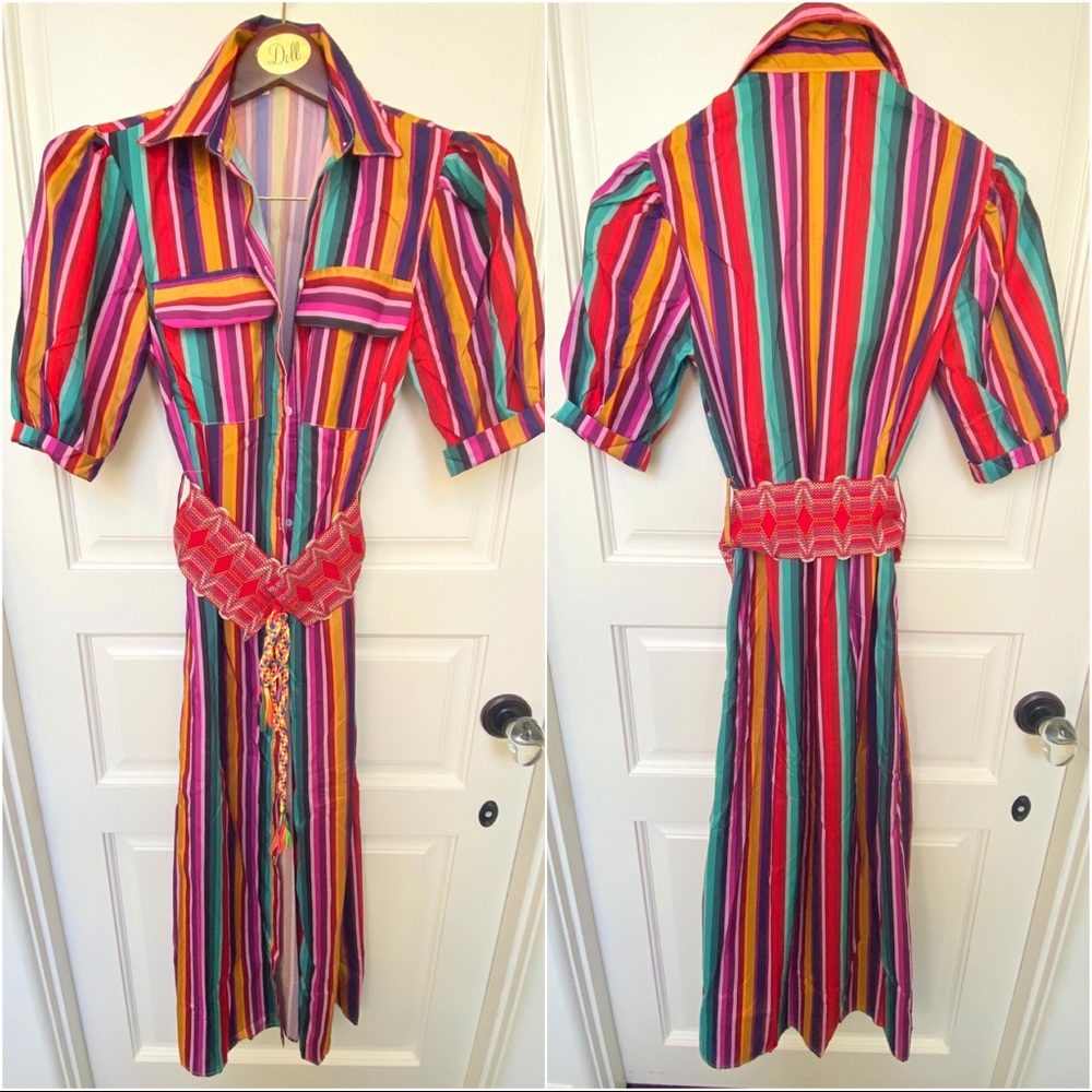 Striped Shirt Dress: Optional Belt Sz:XS